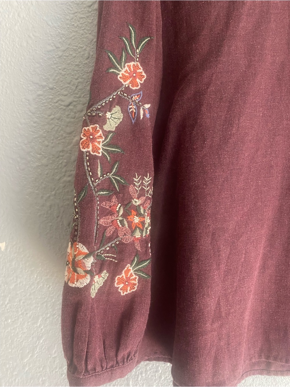 J. Jill Burgundy Embroidered Long-Sleeve Blouse L - Picture 3 of 8